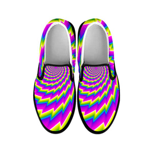 Abstract Twisted Moving Optical Illusion Black Slip On Sneakers