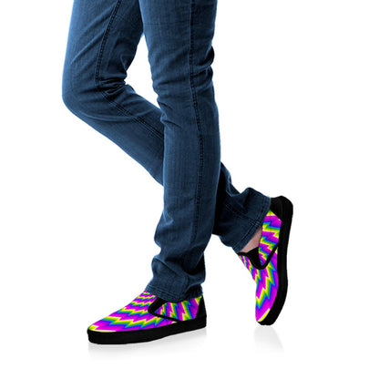 Abstract Twisted Moving Optical Illusion Black Slip On Sneakers