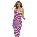 Abstract Twisted Moving Optical Illusion Cross Back Cami Dress