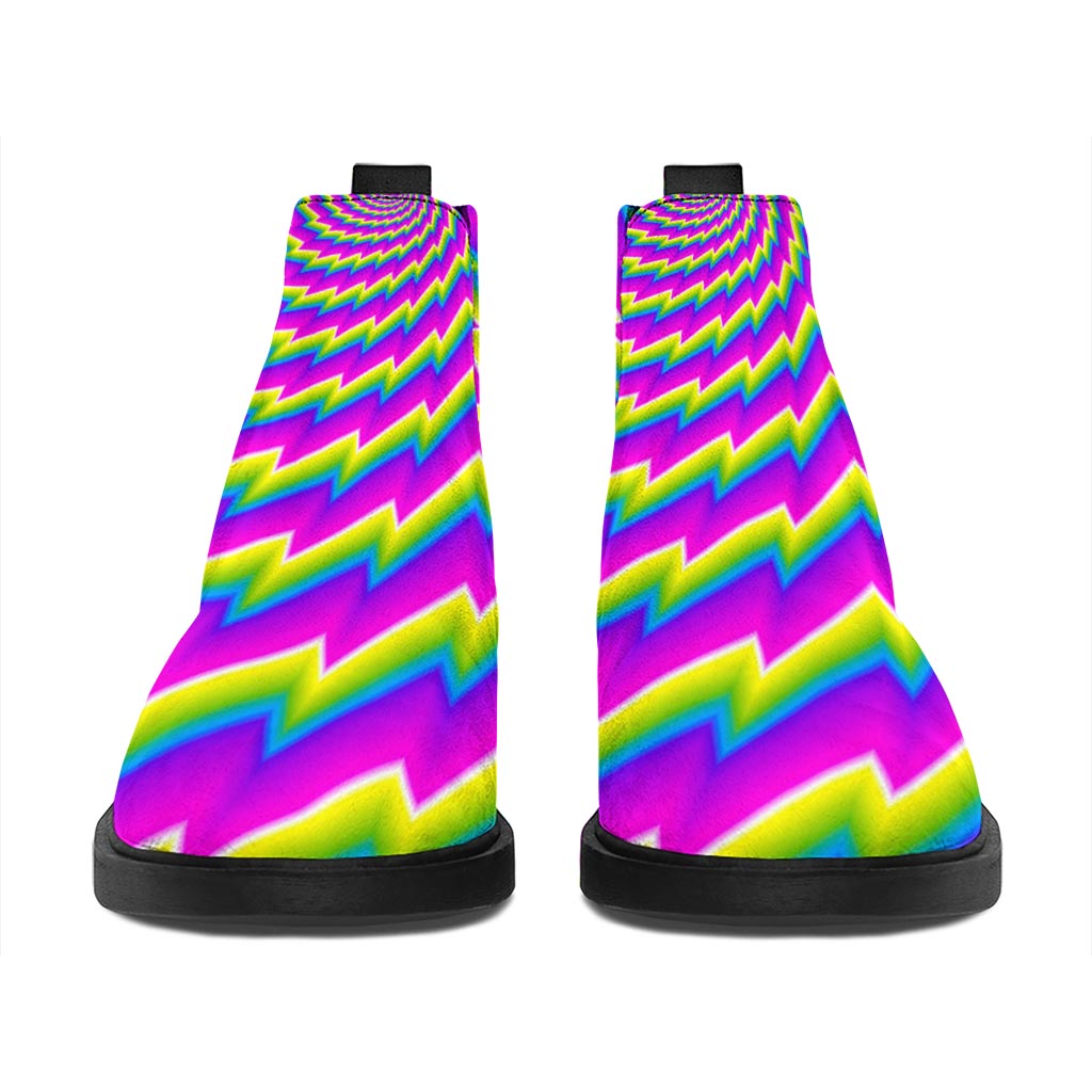 Abstract Twisted Moving Optical Illusion Flat Ankle Boots