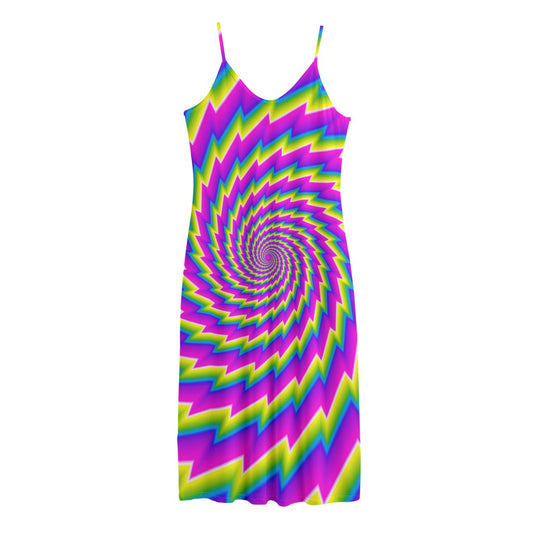 Abstract Twisted Moving Optical Illusion Jersey Midi Cami Dress