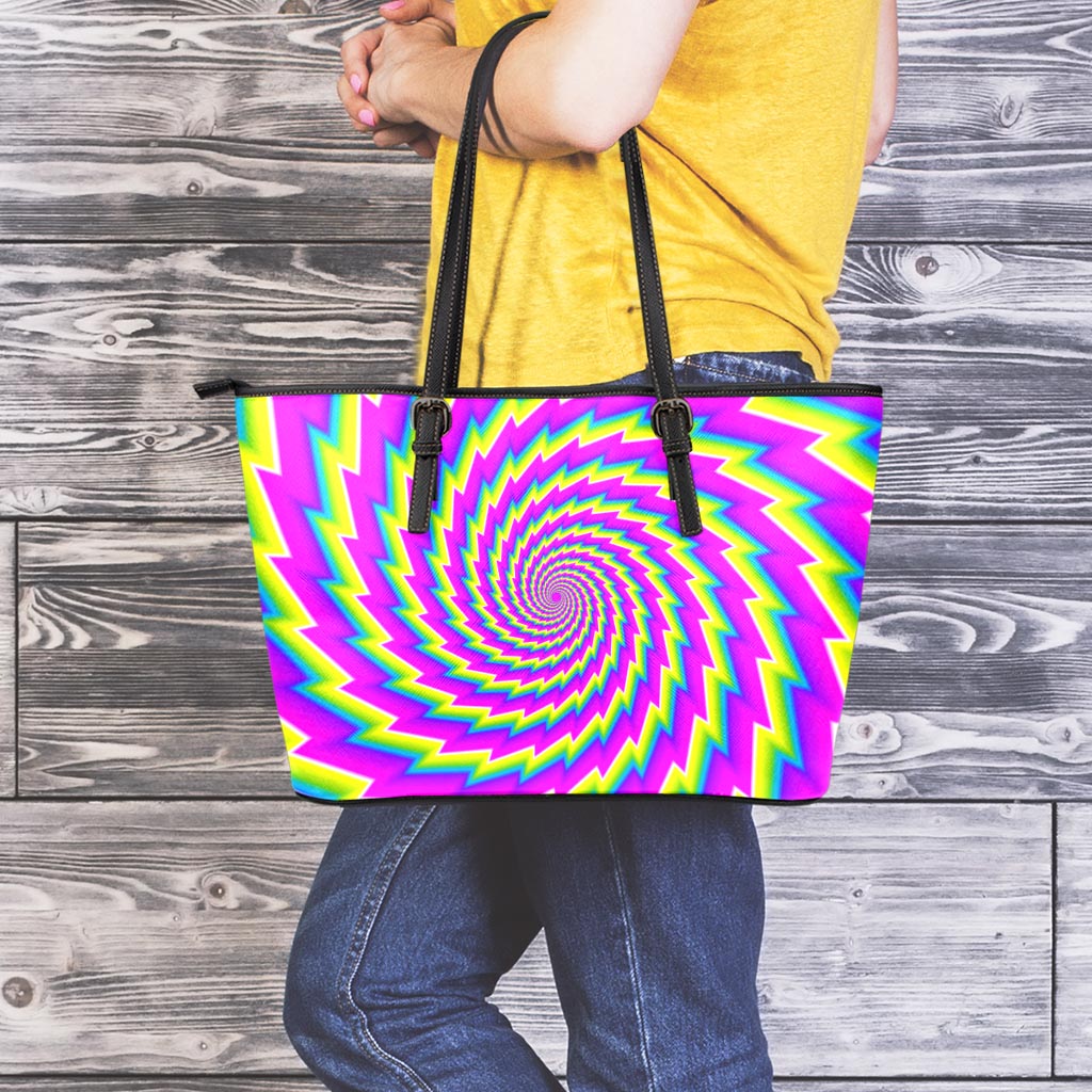 Abstract Twisted Moving Optical Illusion Leather Tote Bag