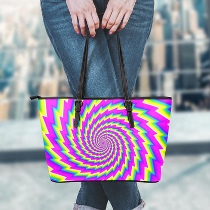 Abstract Twisted Moving Optical Illusion Leather Tote Bag
