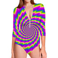 Abstract Twisted Moving Optical Illusion Long Sleeve Swimsuit