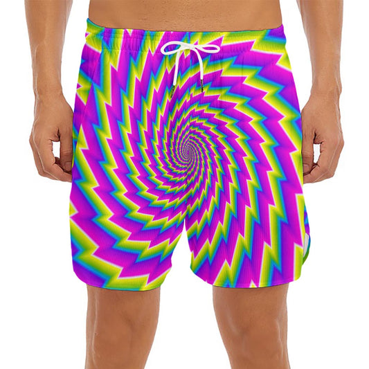 Abstract Twisted Moving Optical Illusion Men's Split Running Shorts