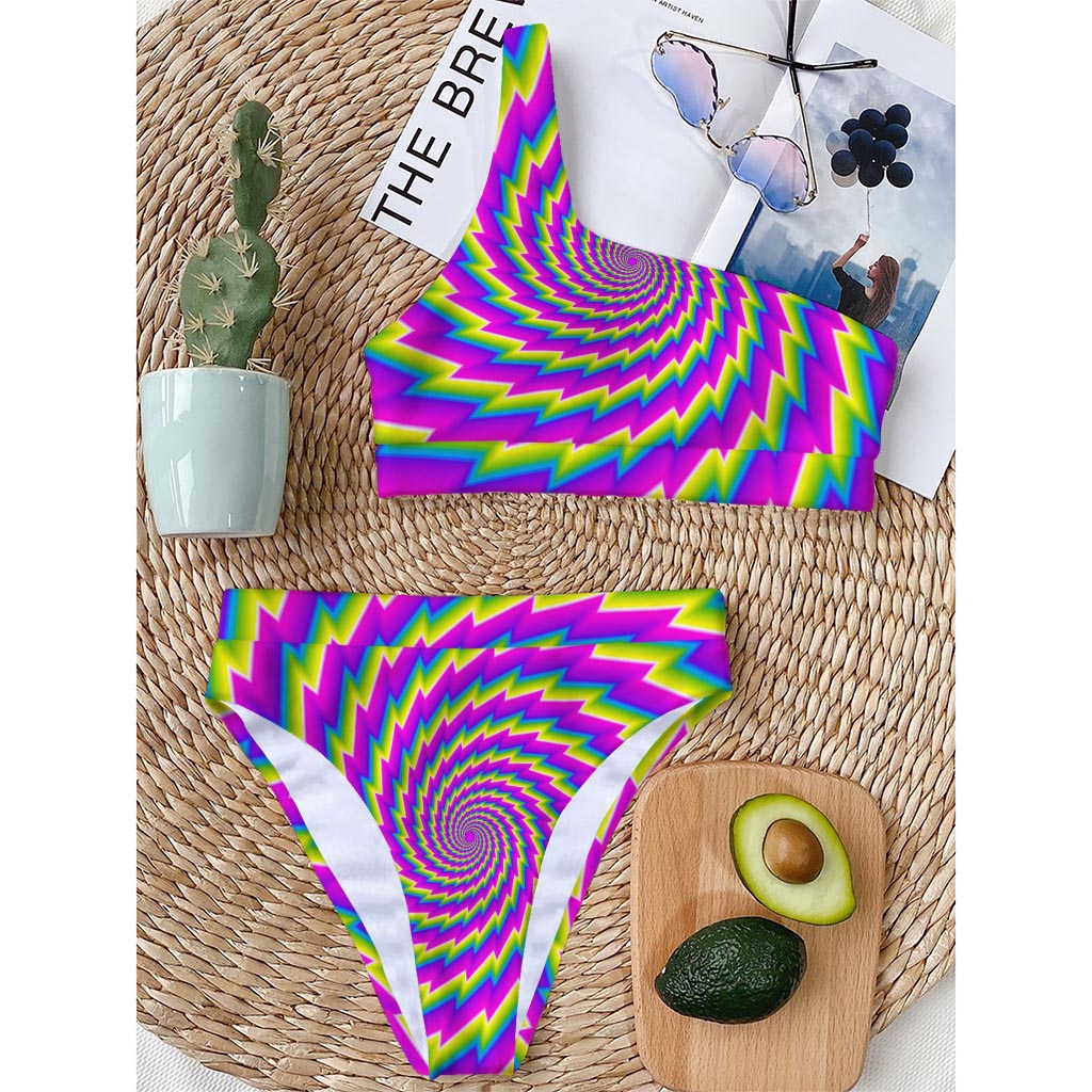 Abstract Twisted Moving Optical Illusion One Shoulder Bikini Top
