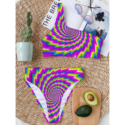 Abstract Twisted Moving Optical Illusion One Shoulder Bikini Top