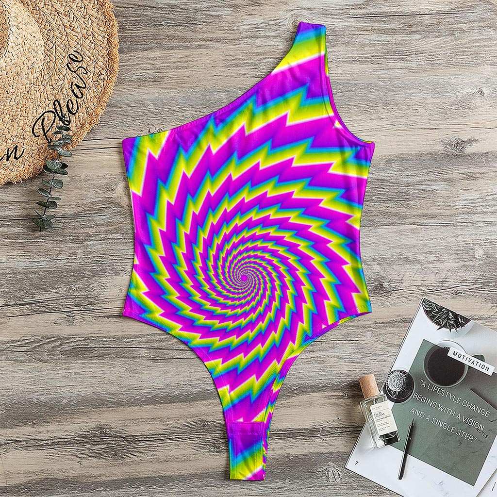 Abstract Twisted Moving Optical Illusion One Shoulder Bodysuit