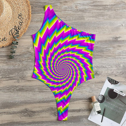 Abstract Twisted Moving Optical Illusion One Shoulder Bodysuit