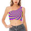 Abstract Twisted Moving Optical Illusion One Shoulder Crop Top