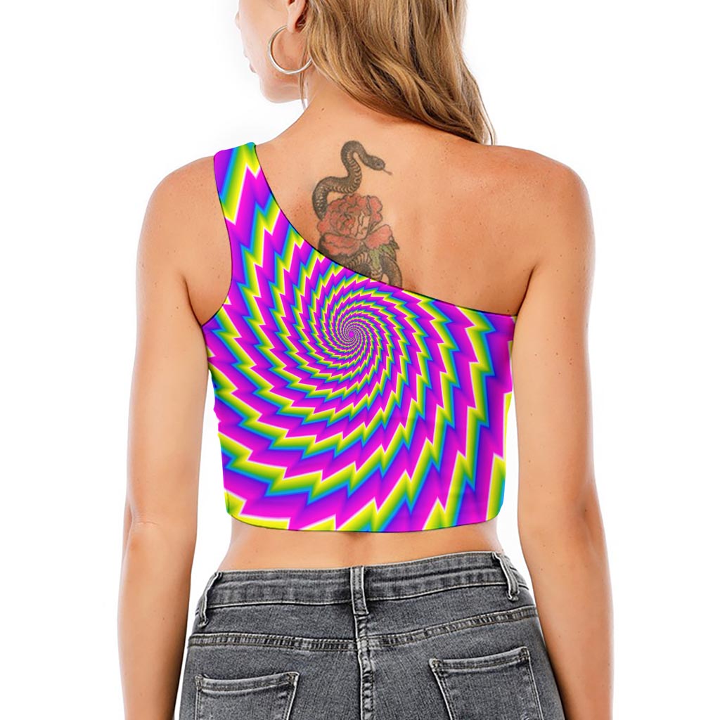 Abstract Twisted Moving Optical Illusion One Shoulder Crop Top