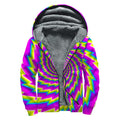 Abstract Twisted Moving Optical Illusion Sherpa Lined Zip Up Hoodie