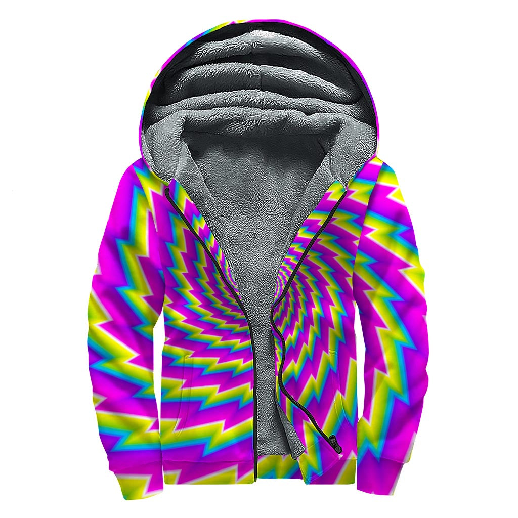 Abstract Twisted Moving Optical Illusion Sherpa Lined Zip Up Hoodie