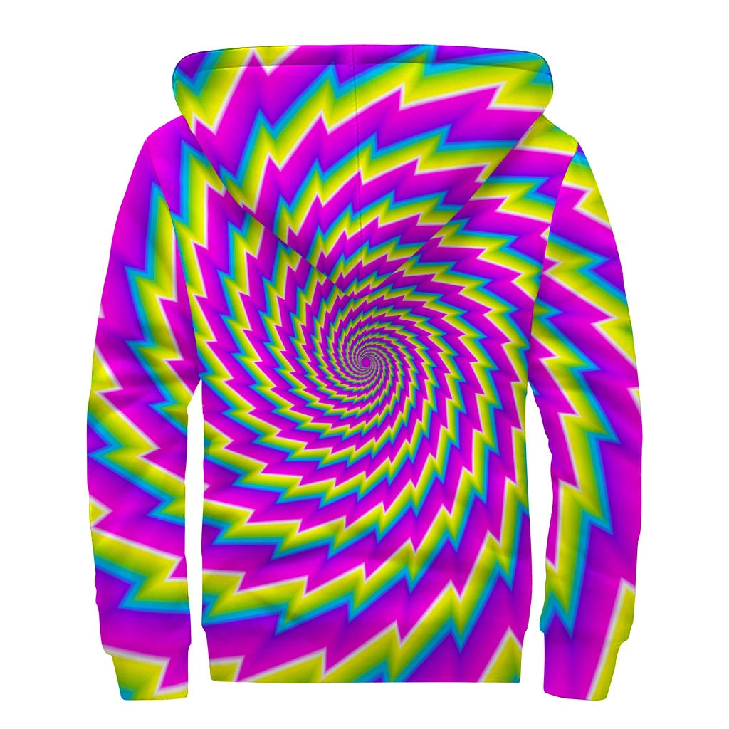 Abstract Twisted Moving Optical Illusion Sherpa Lined Zip Up Hoodie