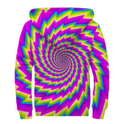 Abstract Twisted Moving Optical Illusion Sherpa Lined Zip Up Hoodie