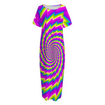 Abstract Twisted Moving Optical Illusion Short Sleeve Long Nightdress