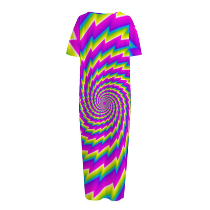 Abstract Twisted Moving Optical Illusion Short Sleeve Long Nightdress
