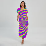Abstract Twisted Moving Optical Illusion Short Sleeve Maxi Dress