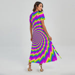 Abstract Twisted Moving Optical Illusion Short Sleeve Maxi Dress