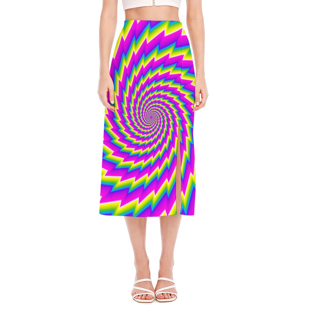 Abstract Twisted Moving Optical Illusion Side Slit Midi Skirt