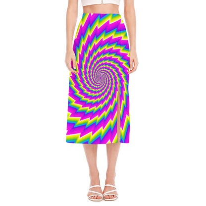 Abstract Twisted Moving Optical Illusion Side Slit Midi Skirt