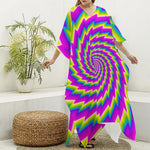 Abstract Twisted Moving Optical Illusion Silk V-Neck Kaftan Dress