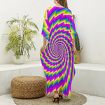Abstract Twisted Moving Optical Illusion Silk V-Neck Kaftan Dress
