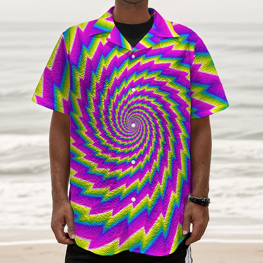 Abstract Twisted Moving Optical Illusion Textured Short Sleeve Shirt