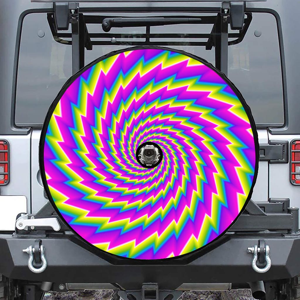 Abstract Twisted Moving Optical Illusion Tire Cover With Camera Hole