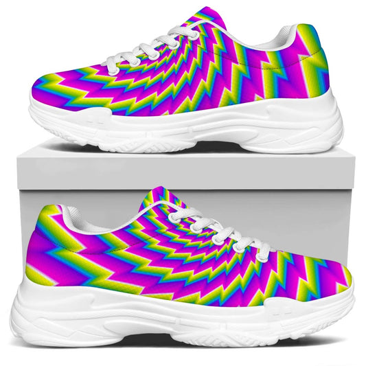 Abstract Twisted Moving Optical Illusion White Chunky Shoes