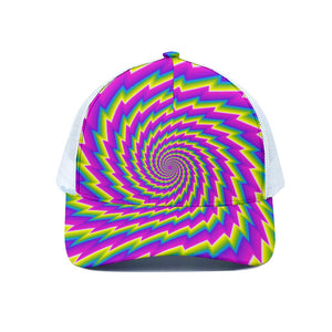 Abstract Twisted Moving Optical Illusion White Mesh Trucker Cap