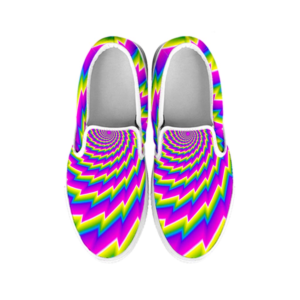Abstract Twisted Moving Optical Illusion White Slip On Sneakers