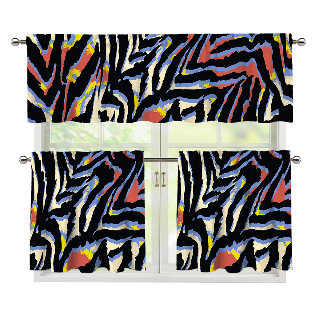 Abstract Zebra Pattern Print 3 Piece Kitchen Curtains