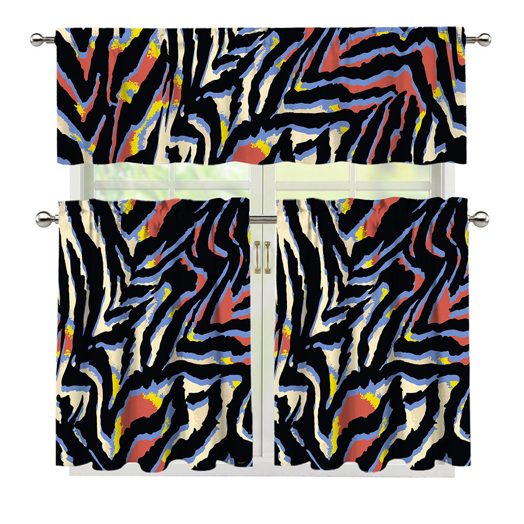 Abstract Zebra Pattern Print 3 Piece Kitchen Curtains