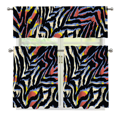 Abstract Zebra Pattern Print 3 Piece Kitchen Curtains