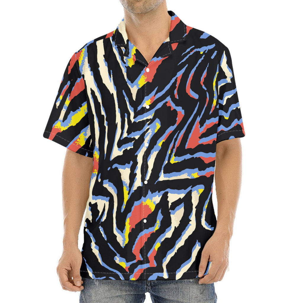 Abstract Zebra Pattern Print Aloha Shirt