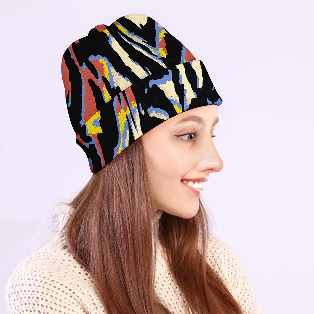 Abstract Zebra Pattern Print Beanie