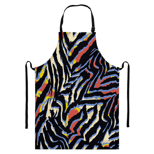 Abstract Zebra Pattern Print Bib Apron With Pocket
