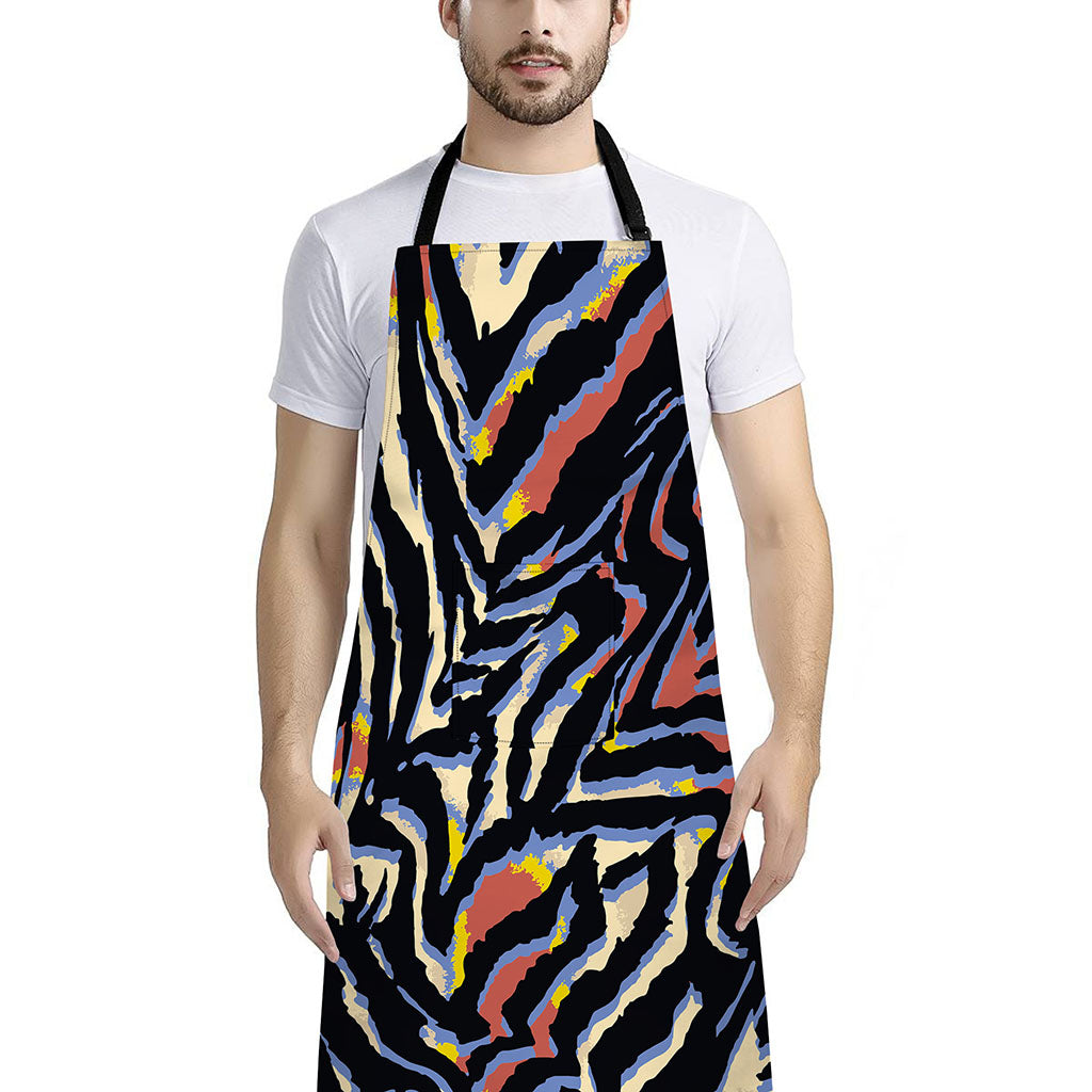 Abstract Zebra Pattern Print Bib Apron With Pocket