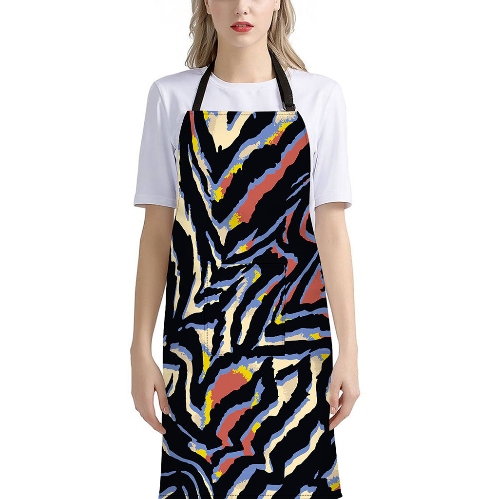 Abstract Zebra Pattern Print Bib Apron With Pocket