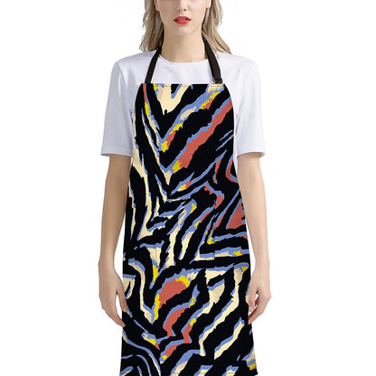 Abstract Zebra Pattern Print Bib Apron With Pocket