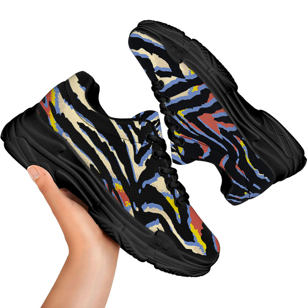 Abstract Zebra Pattern Print Black Chunky Shoes