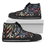 Abstract Zebra Pattern Print Black High Top Sneakers