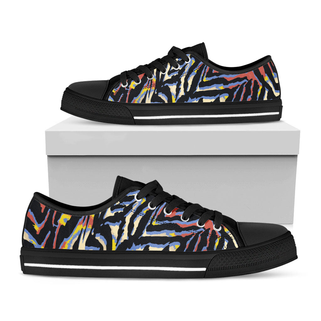 Abstract Zebra Pattern Print Black Low Top Sneakers