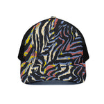 Abstract Zebra Pattern Print Black Mesh Trucker Cap