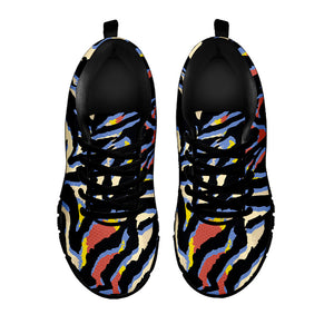 Abstract Zebra Pattern Print Black Running Shoes