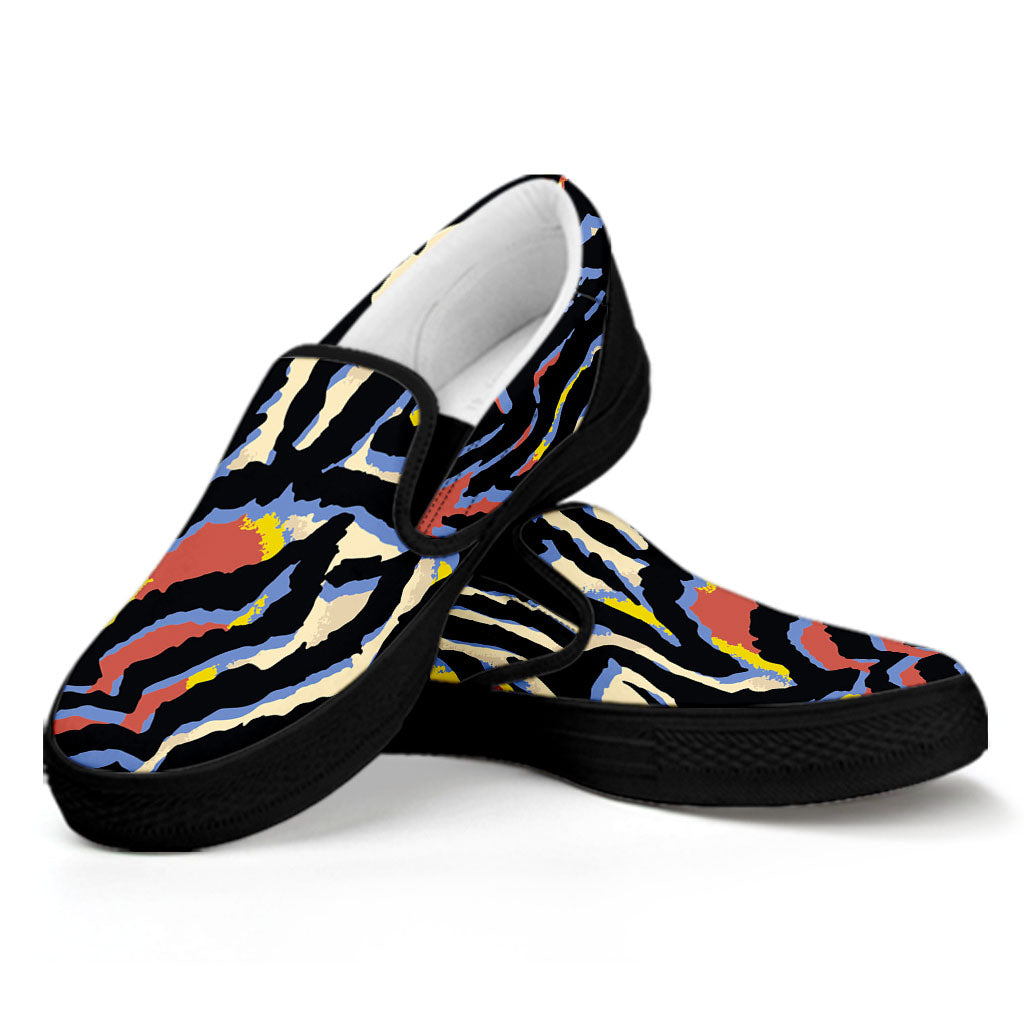 Abstract Zebra Pattern Print Black Slip On Sneakers