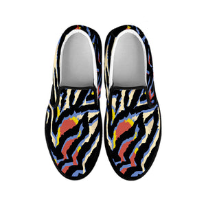 Abstract Zebra Pattern Print Black Slip On Sneakers