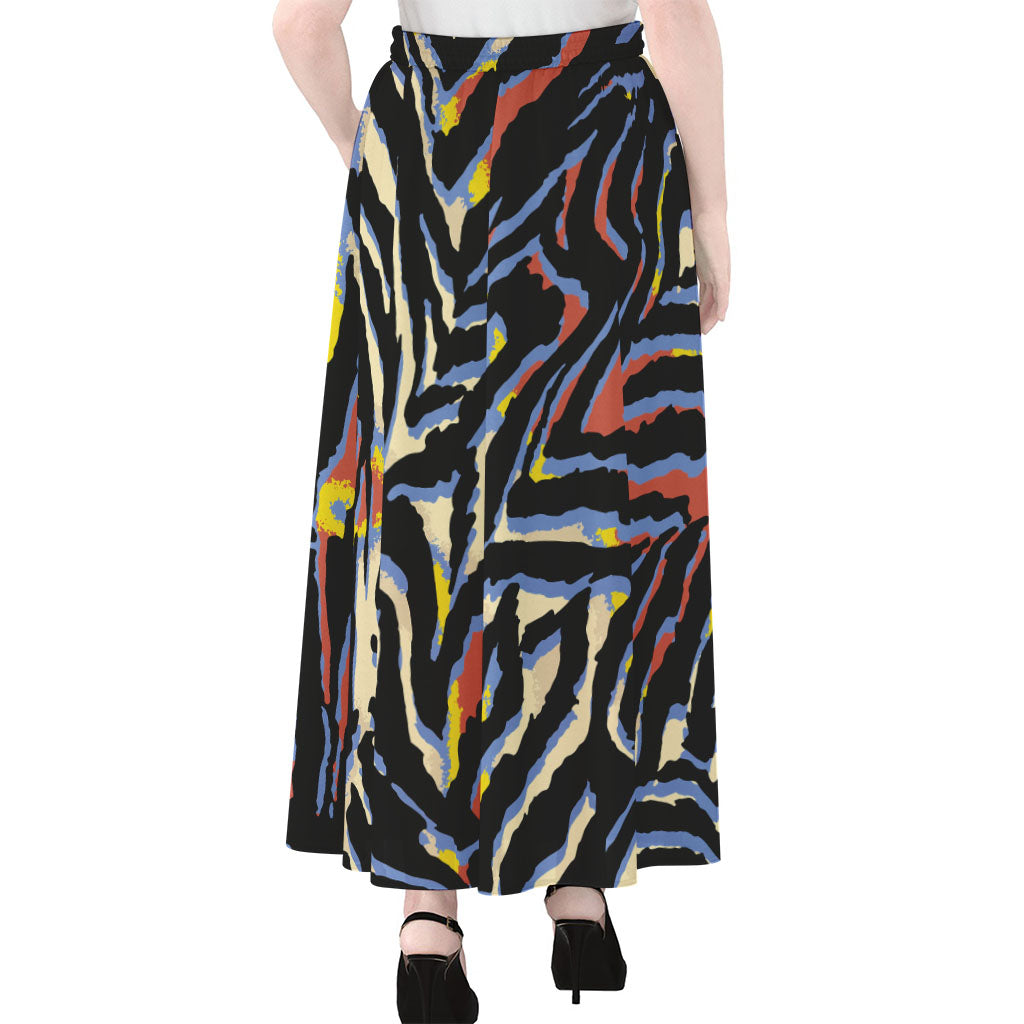 Abstract Zebra Pattern Print Chiffon Maxi Skirt