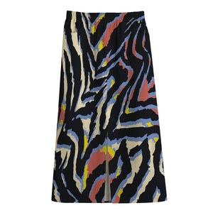 Abstract Zebra Pattern Print Cotton Front Slit Maxi Skirt